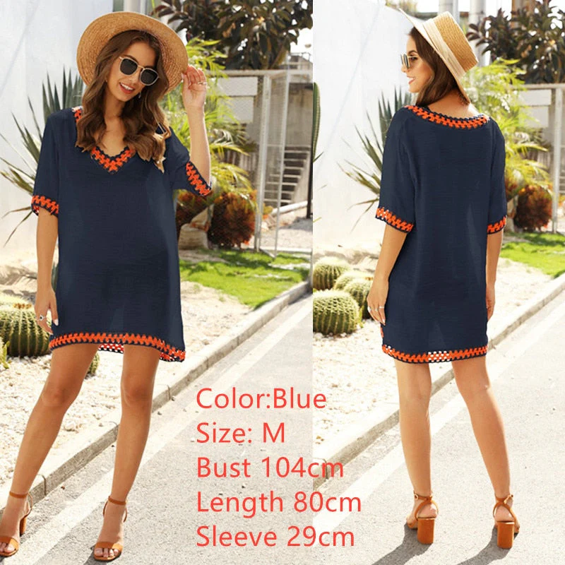Women Beach Dress Cover-ups Swimsuit Cover Up Pareo Ups Beachwear White Dresses Bathing Suit for Woman Summer Ladies Tunic - Deanwangkt