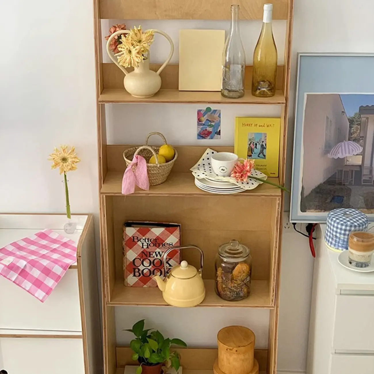 Elegant Vertical Wood Open Back Display Ladder Bookcase