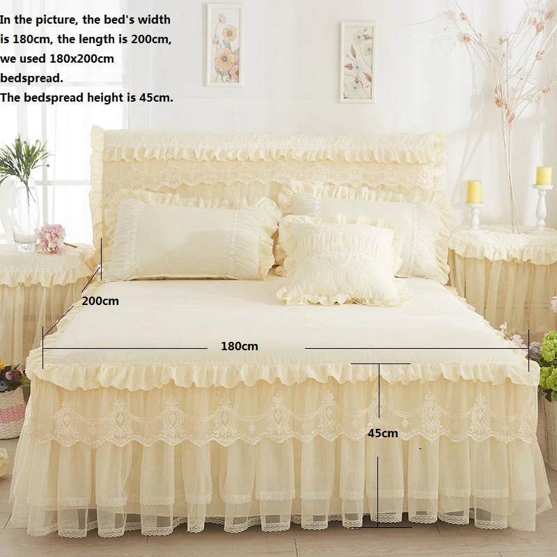HULIANFU  1 Piece Lace Bed Skirt +2pieces Pillowcases bedding set Princess Bedding Bedspreads sheet Bed For Girl bed Cover King/Queen size - Deanwangkt