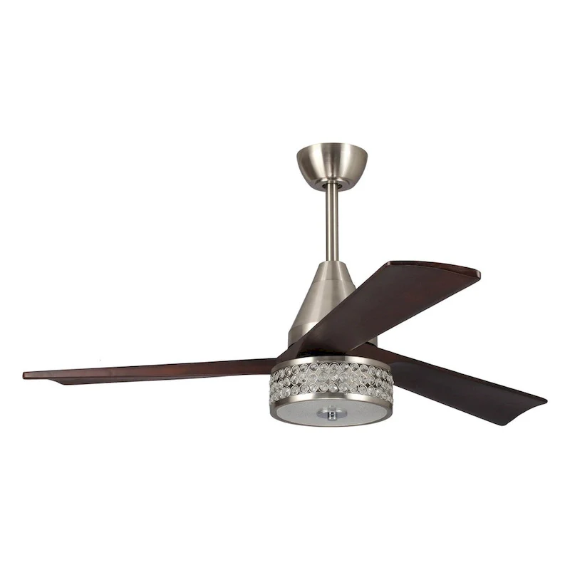 52  Walnut Wood 3-Blade Crystal LED Ceiling Fan with Remote