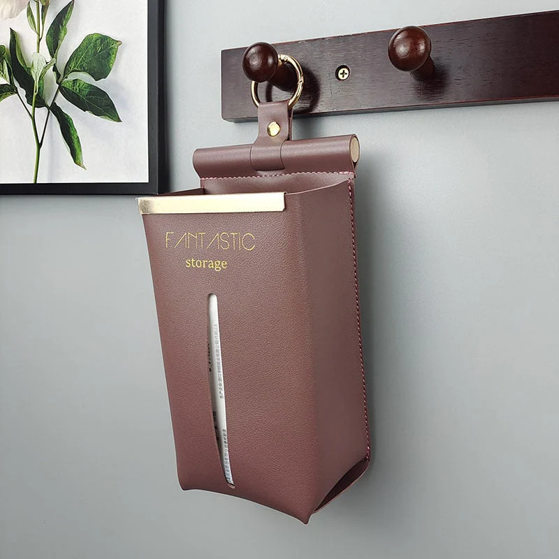 HULIANFU Leather PU Tissue Box Simple Toilet Tissue Bag Car Tissue Holder Removable Hanging Home Decorative Tissue Cover Kitchen Storage - Deanwangkt
