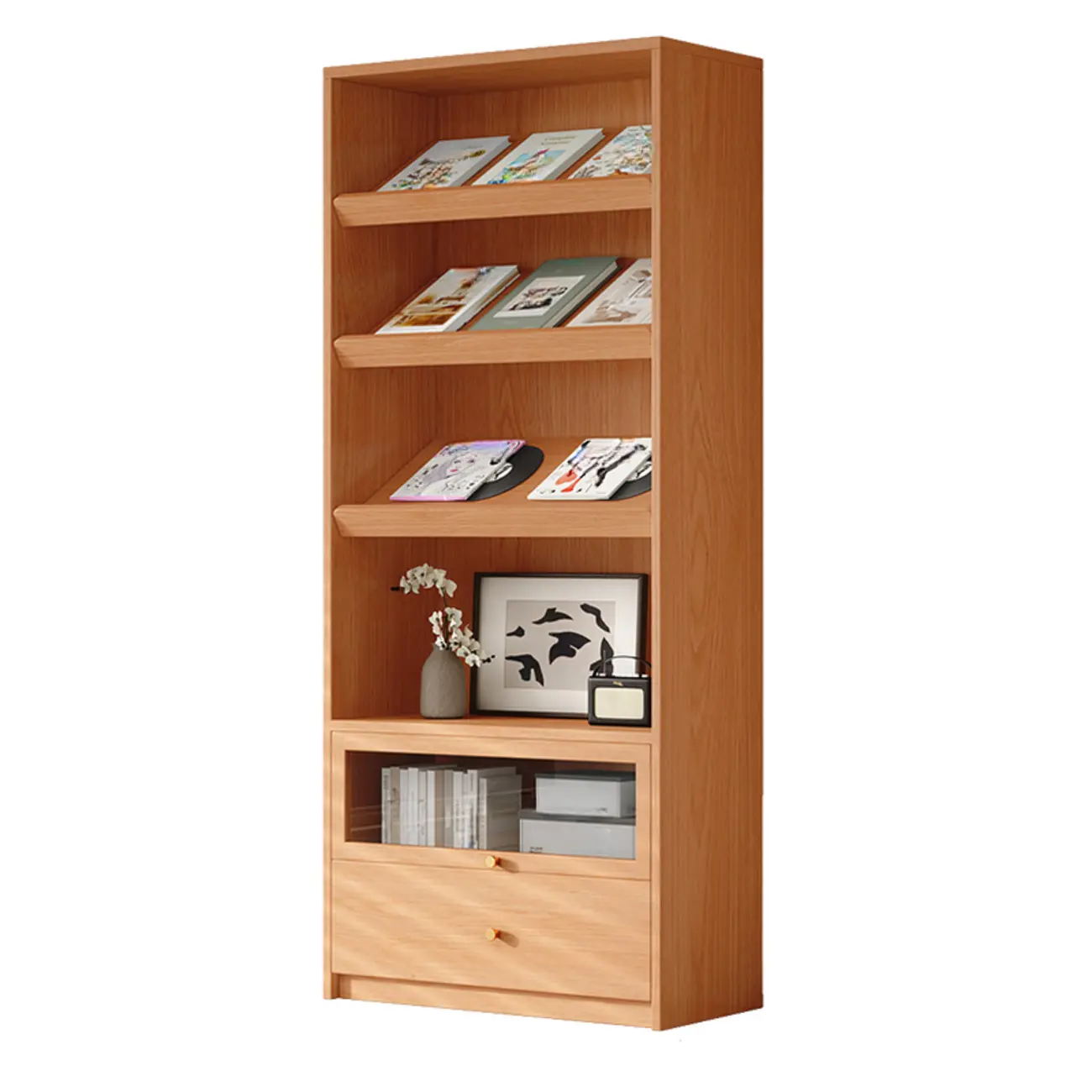 78.7''H Modern Cherry Wood 5-Tier Display Bookcase