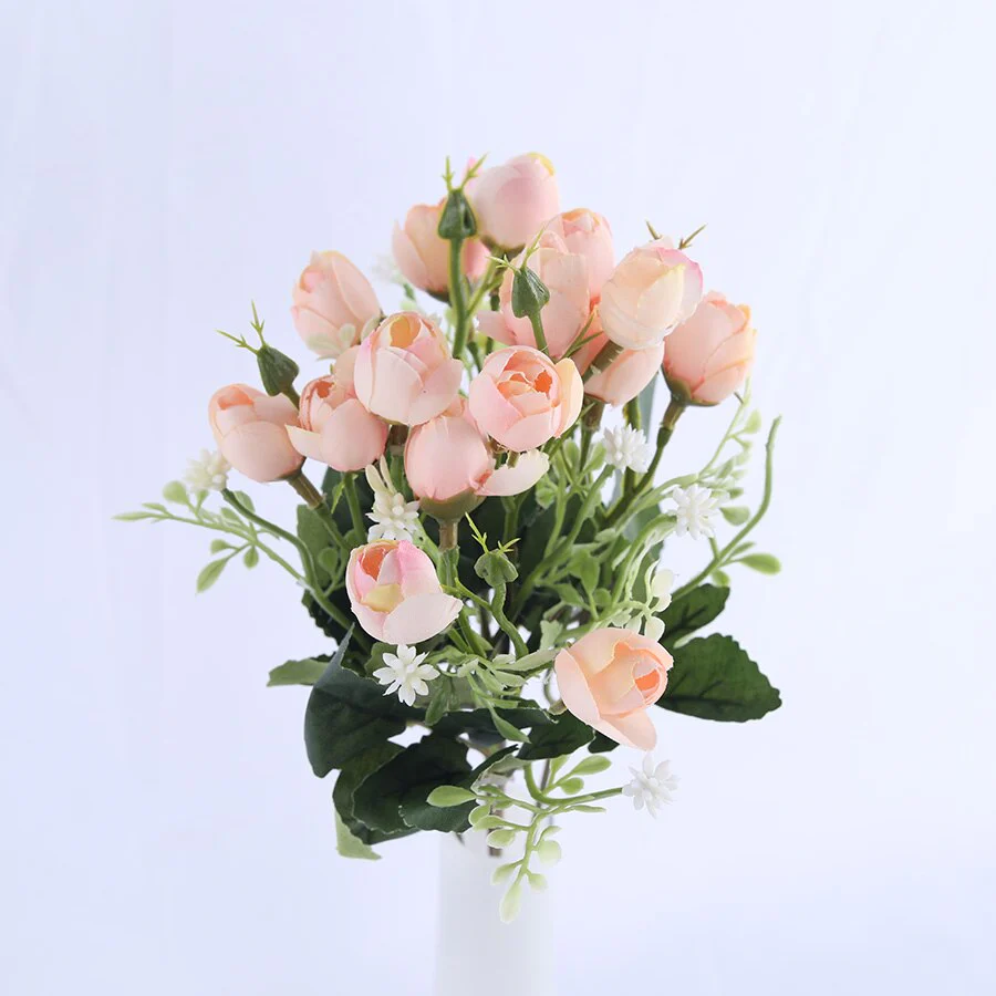 HULIANFU white mini silk rose artificial flowers for wedding decoration bride fake flower bouquet diy home decor art accessories for vase - Deanwangkt