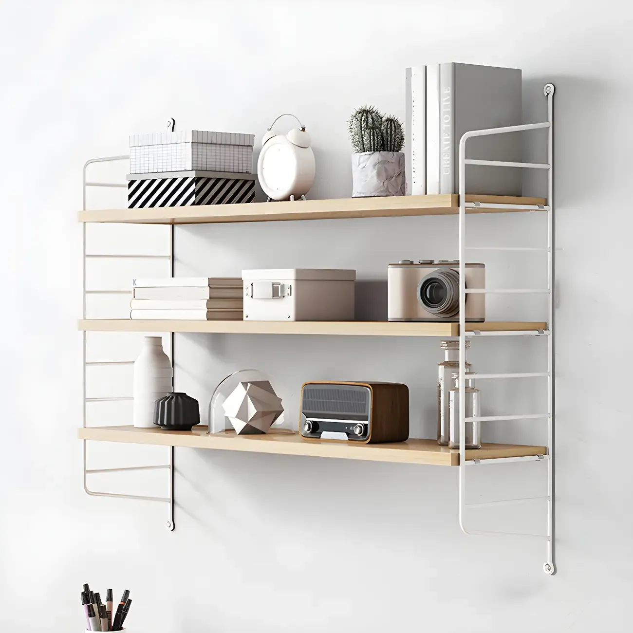 3-Shelf Nut-Brown Wall-Mounted Wood Open Bookcase