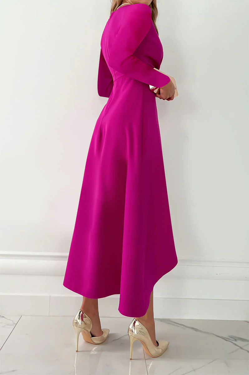 hulianfu Fashion Solid Patchwork V Neck Asymmetrical Dresses(5 colors) - Deanwangkt