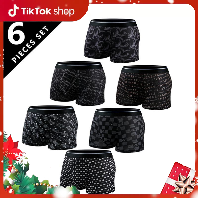 [6Pcs/Pack]Fashionable Underwear print, Stretchy Boxer Briefs, Moisture Transferring,Soft and Comfortable,Quick Drying and Breathable ,Four Seasons Male shorts