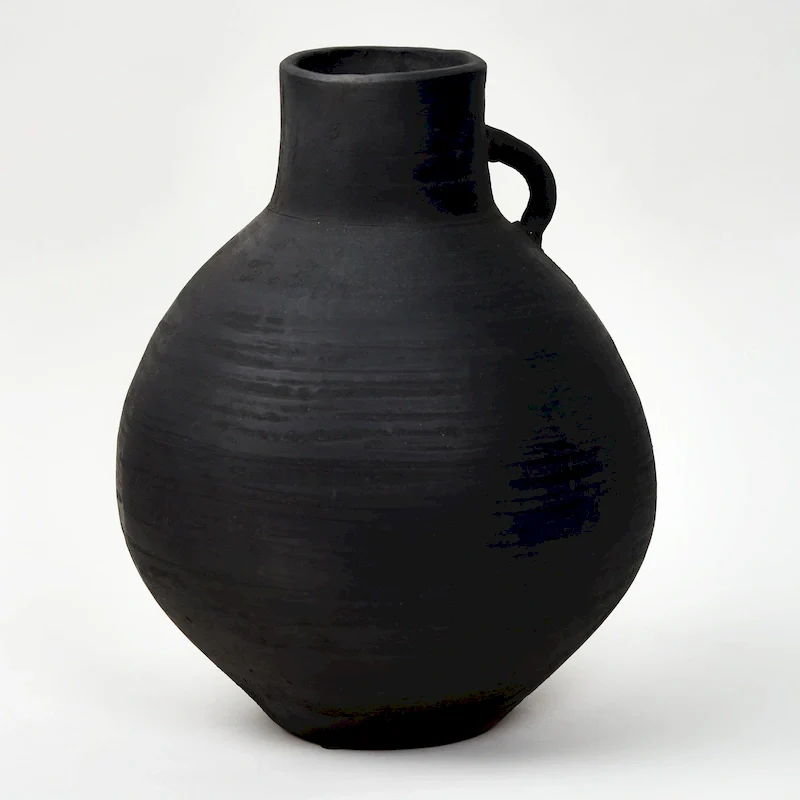 Artissance 11 H Small Earthy Gray Clay Indoor Outdoor Pottery Globular Vase, Home and Garden Decor