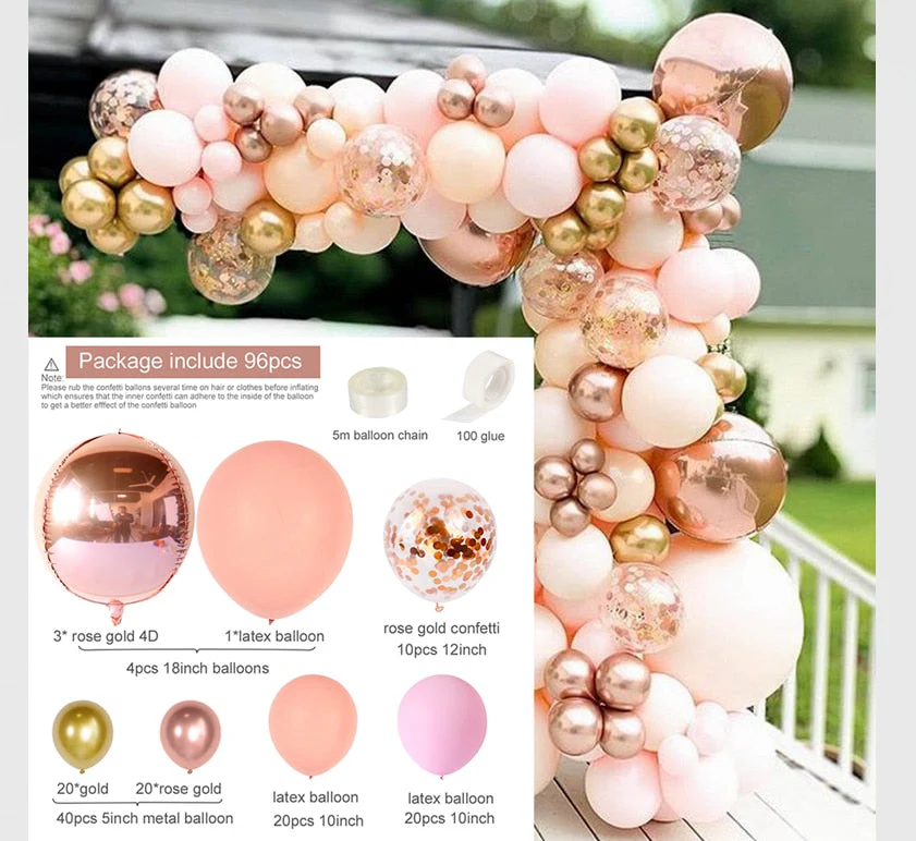 HULIANFU Macaron Pink Balloon Garland Arch Kit Wedding Birthday Party Decoration Kids Globos Rose Gold Confetti Latex Ballon Baby Shower - Deanwangkt