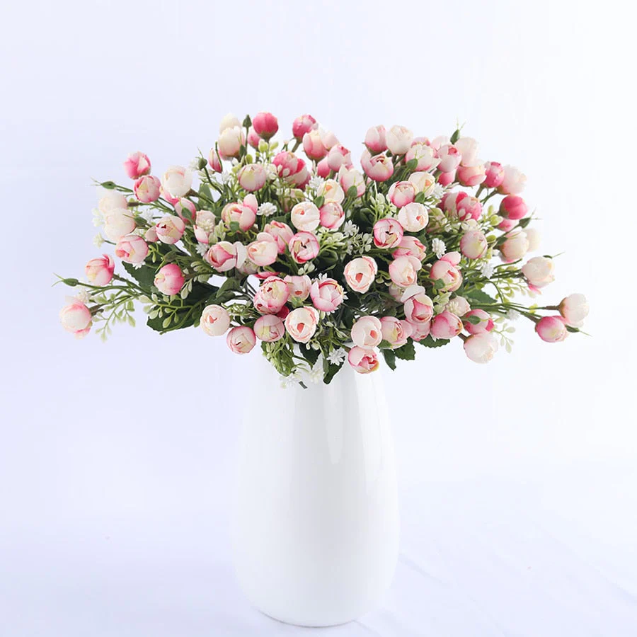 HULIANFU white mini silk rose artificial flowers for wedding decoration bride fake flower bouquet diy home decor art accessories for vase - Deanwangkt