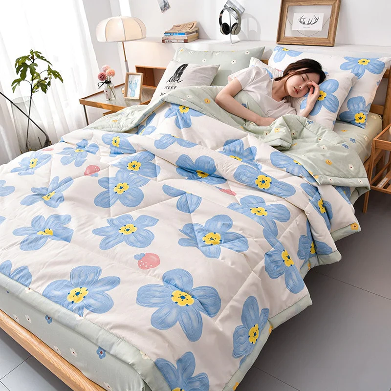 HULIANFU PEIDUO Simple Modern Air Condition Thin Blanket Summer Quilt Cotton Fluffy Plaid Blanket On The Bed Comfortable Comforter - Deanwangkt