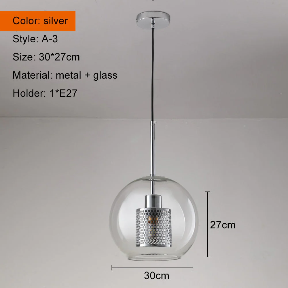 HULIANFU Sliver Bronze Loft Modern Pendant Light Glass Ball Hanging Lamp Kitchen Light Fixture Dining Hanglamp  Living Room Luminaire - Deanwangkt