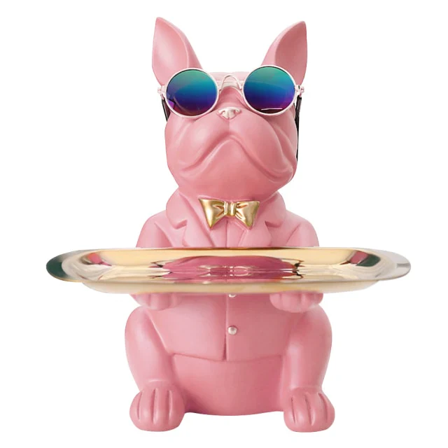 HULIANFU Nordic French Bulldog Sculpture Dog Statue Statue Jewelry Storage Table Decoration Gift Belt Plate Glasses Tray Home Art Statue - Deanwangkt