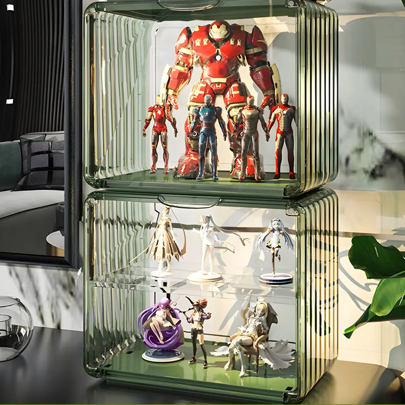 Stylish Stackable Green Clear Acrylic Display Cabinet