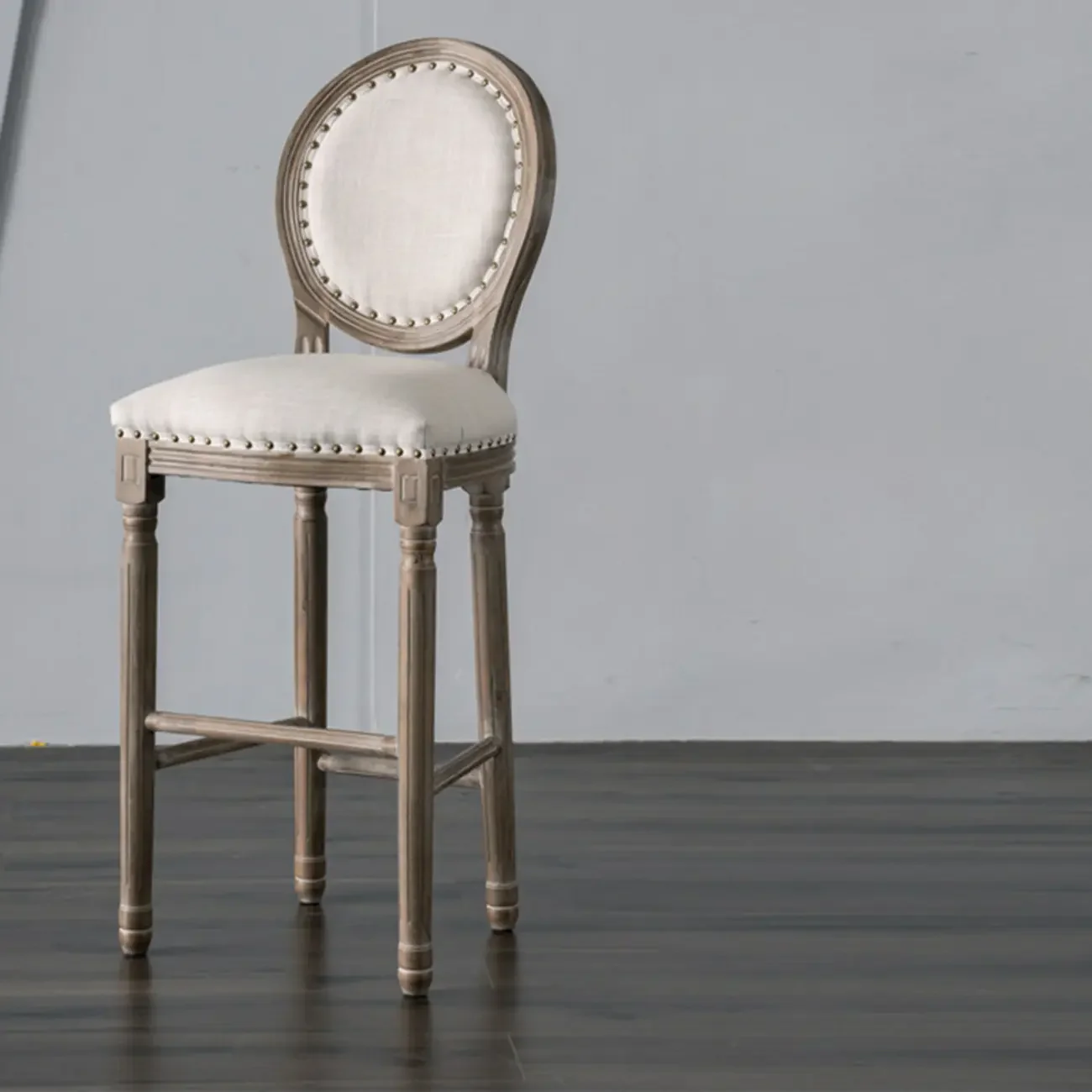 White French Country Solid Wood Counter Bar Stools with Back