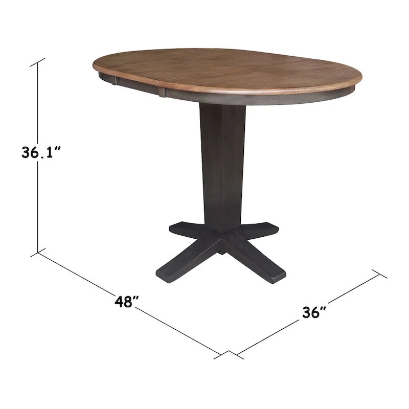 36 in Round Top Pedestal Counter Height Dining Table with 12 in Leaf
