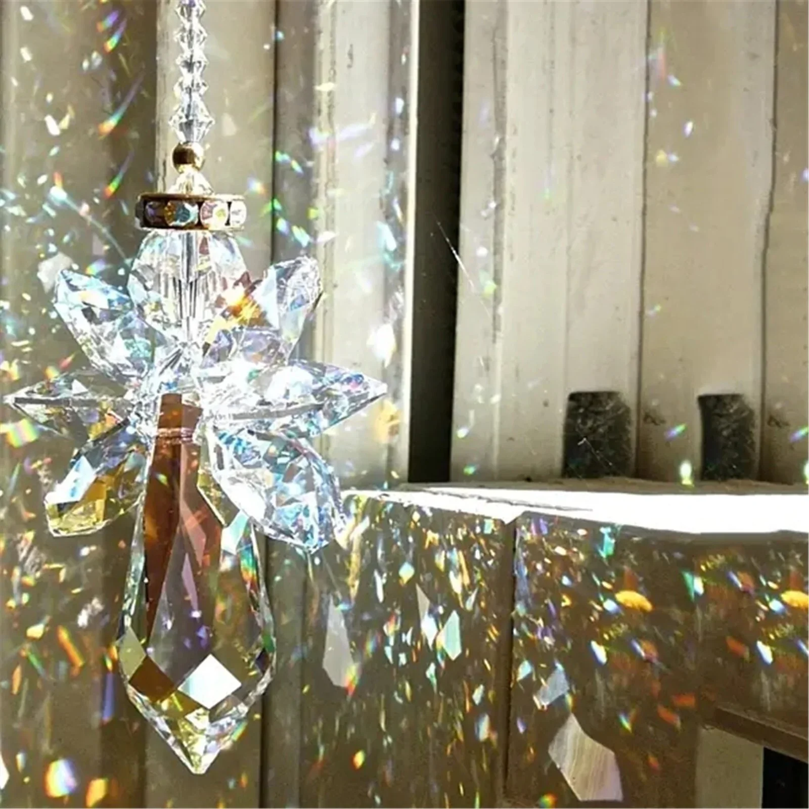 HULIANFU Modern Rainbow Crystal Angel Chakra Suncatcher Charm Window Door Wind Chimes Living Room Hanging Decorations Car Pendant - Deanwangkt