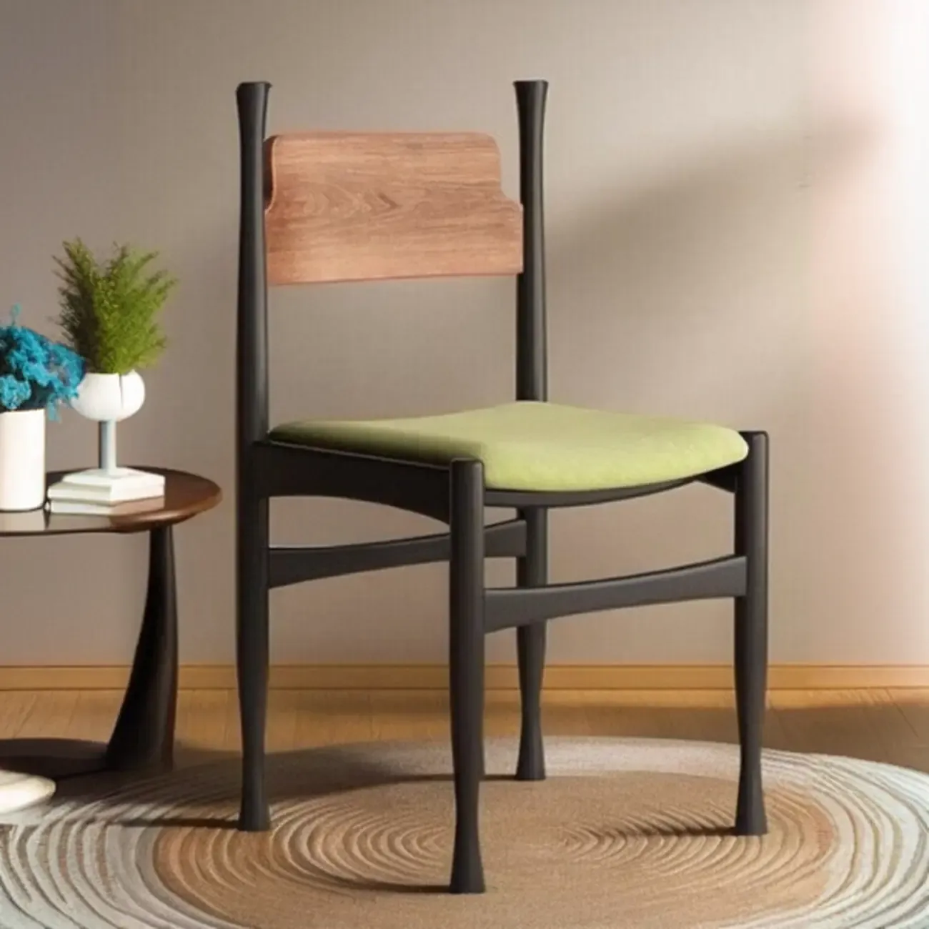 Minimalist Vintage Wood Frame and Upholstered Dining Chair