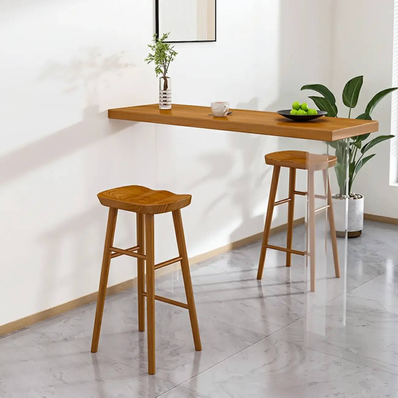 Modern Brown Bar Set with Wood Seating and Footrest