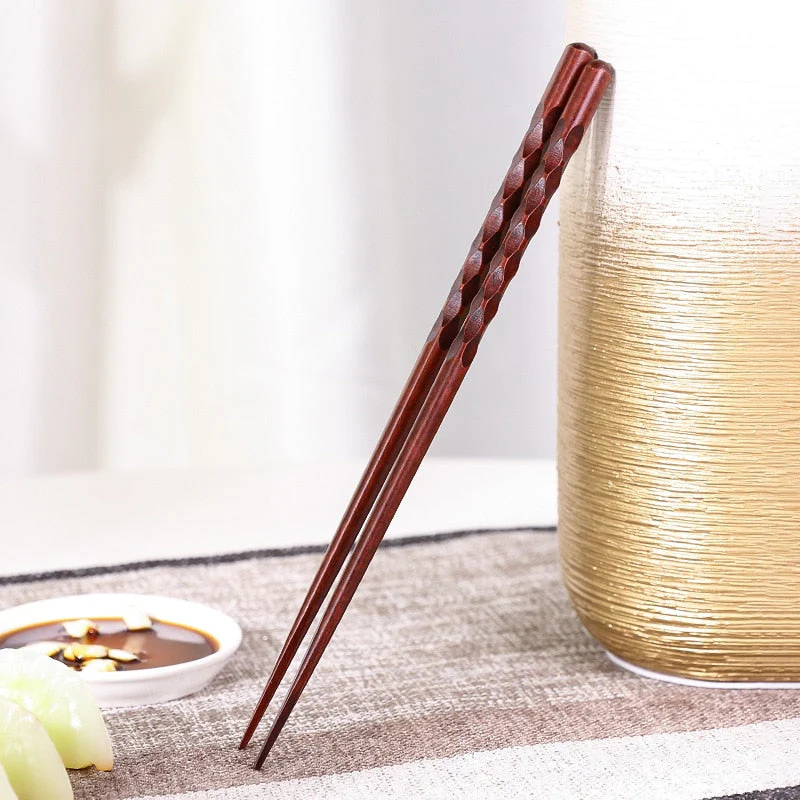 HULIANFU Reusable Natural Wood Chopsticks Red jujube wood Dishwasher Safe Non-slip Elegant Design - Deanwangkt
