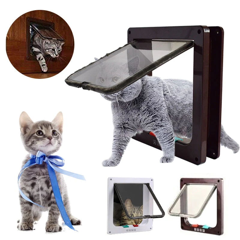 HULIANFU Pet Cat Flap Door with 4 Way Lock Security Flap Door Waterproof Screen Window for Puppy Cats Anti Escape Safety Gate Supplies - Deanwangkt