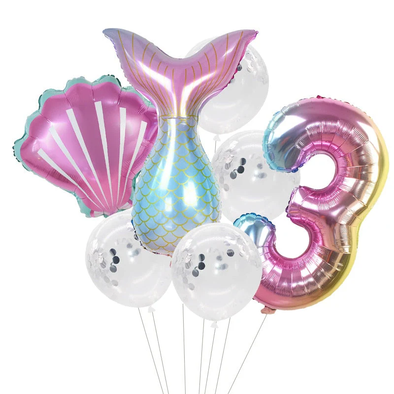 HULIANFU Little Mermaid Party Balloons 32inch Number Foil Balloon Kids Birthday Party Decoration Supplies Baby Shower Decor Helium Globos - Deanwangkt