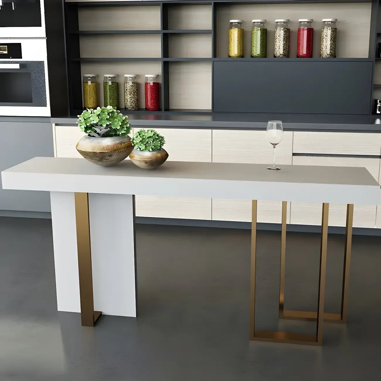 Glam White Faux Marble Gold Legs Bar Tables