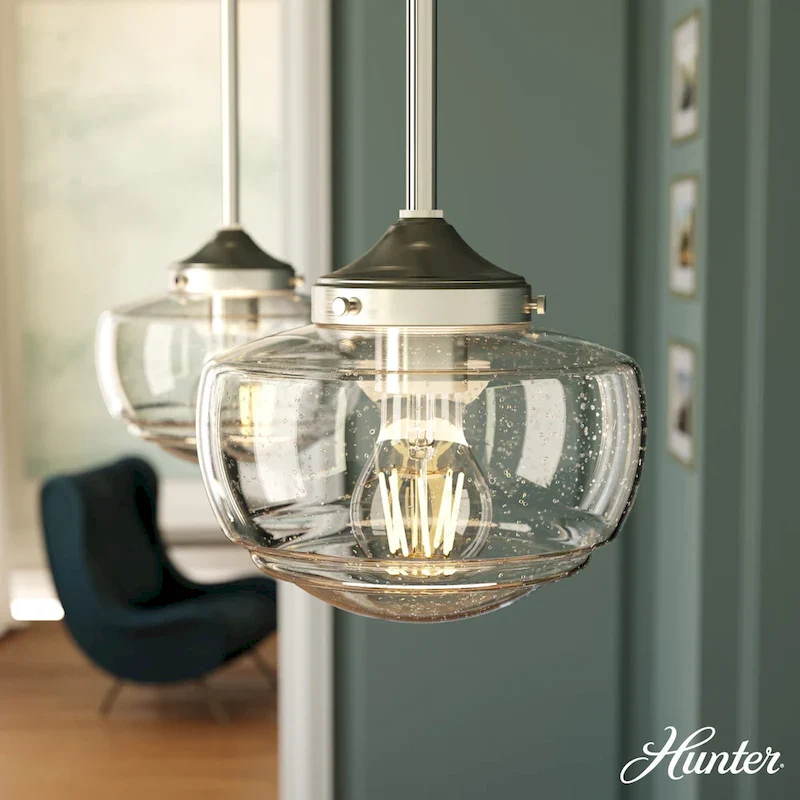 Hunter Saddle Creek 1-Light Mini Pendant / Semi-Flush Mount Ceiling Light - Kitchen Island, Dining Room, Hallway