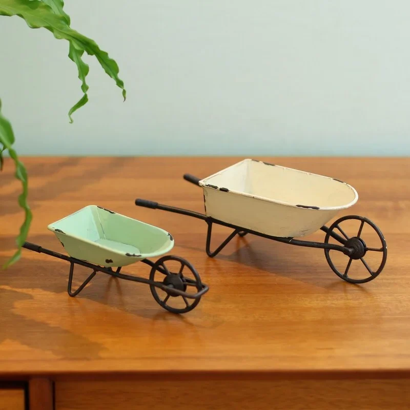 Elina Homestead Tabletop Metal Farmhouse Wheelbarrow Set - 3 H x 9.5 W x 3.5 D