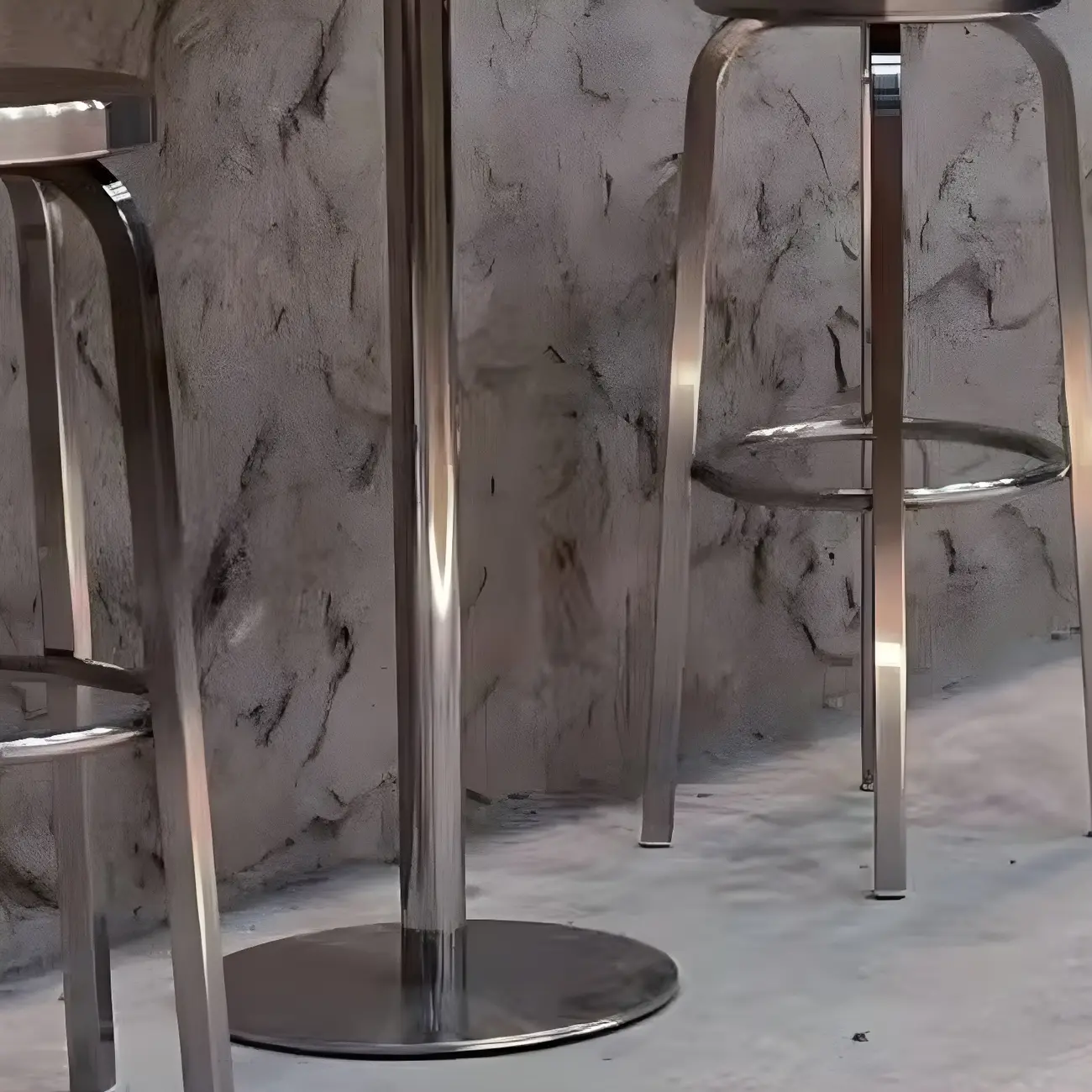 Industrial Silver Metal Pedestal Round Bar Tables