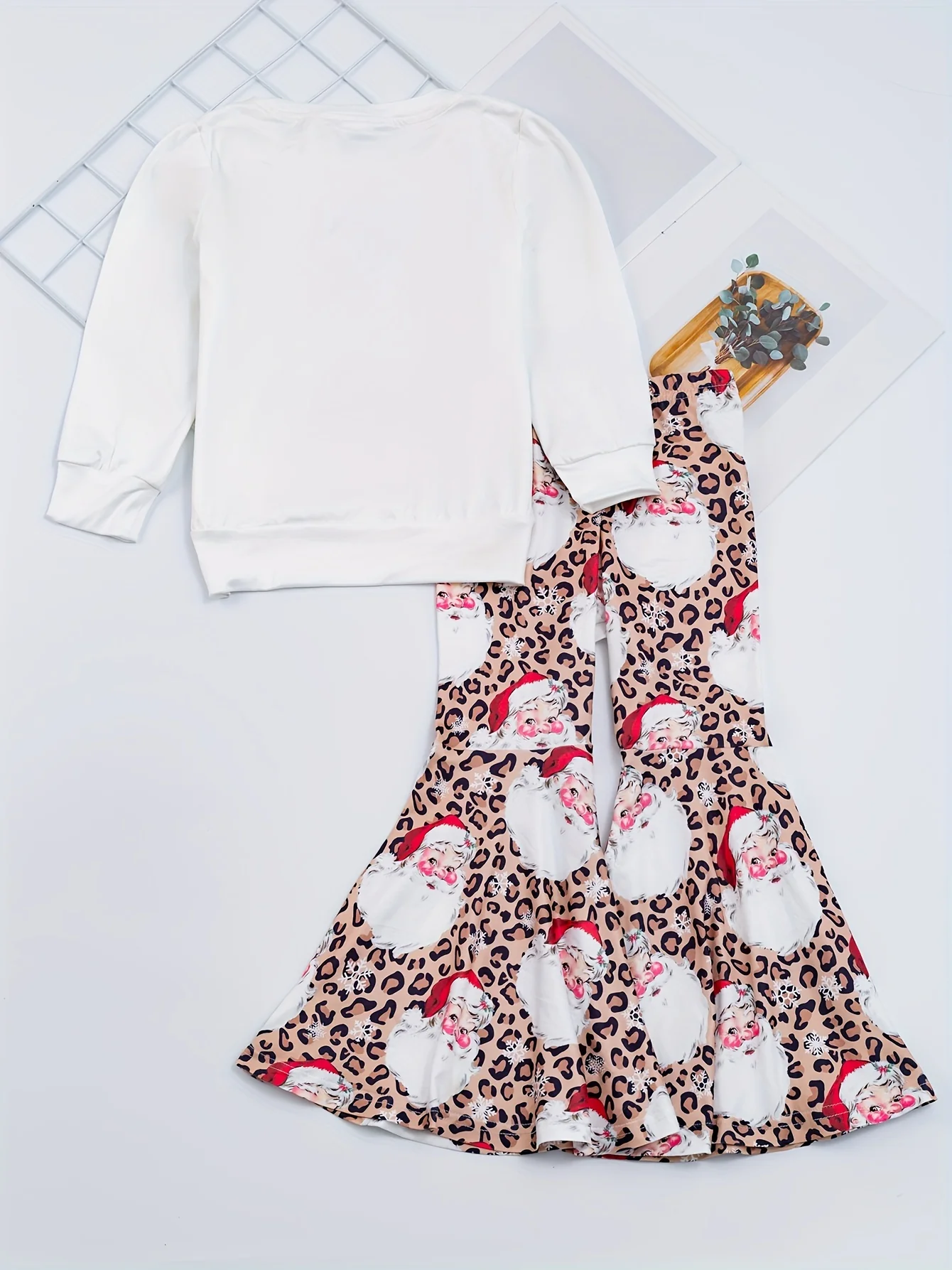 Girls' 2-piece Sets, BELIEVE And Santa Claus Print Pullover + Leopard Print Flare Pants, Autumn outdoor Clothes Christmas - Deanwangkt