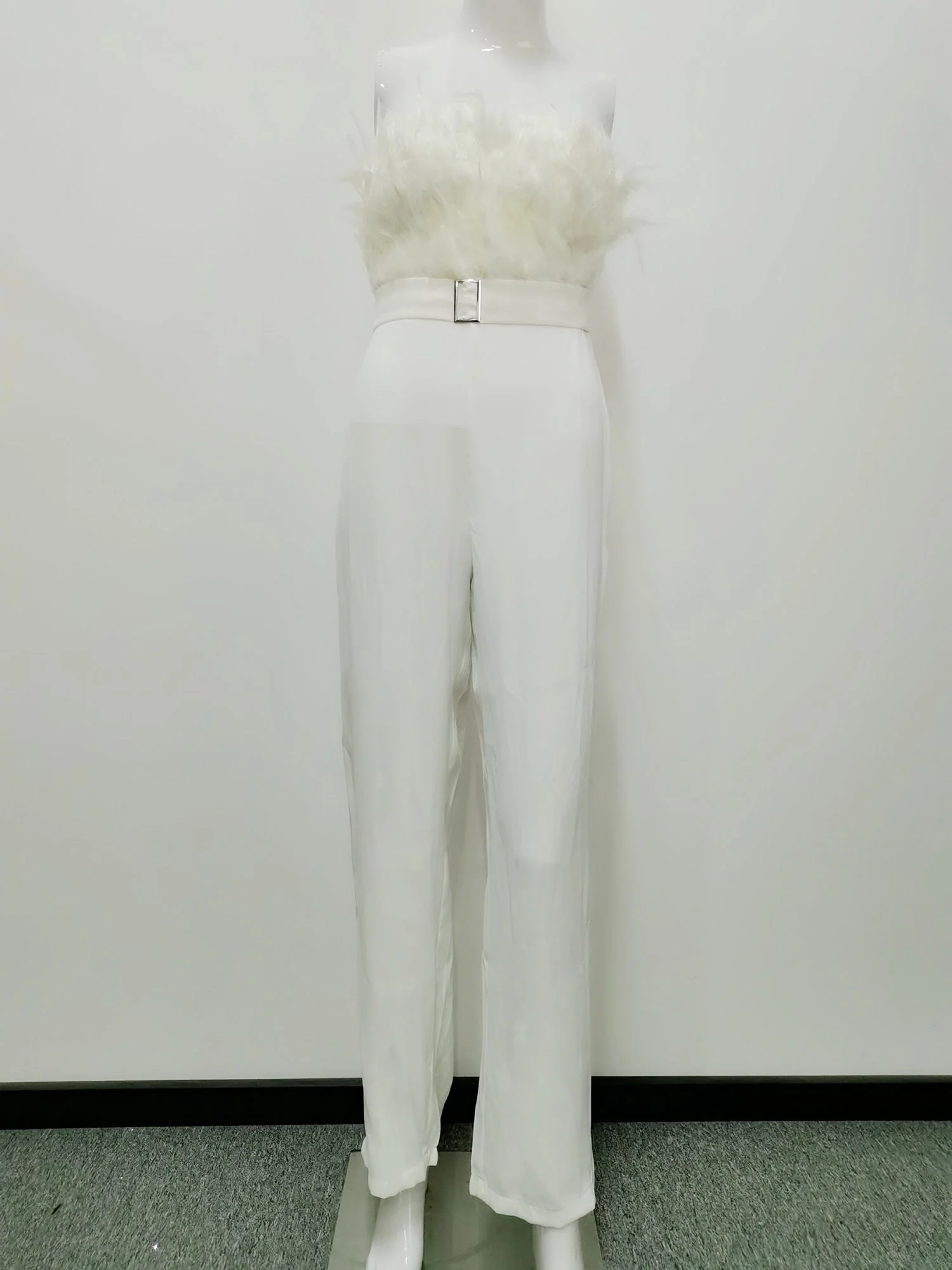Hulianfu Jumpsuit Women Elegant Long Jumpsuit Strapless Slash Neck Feather Tube Top Sexy Fashion Party Night Evening Jumpsuit Summer - Deanwangkt