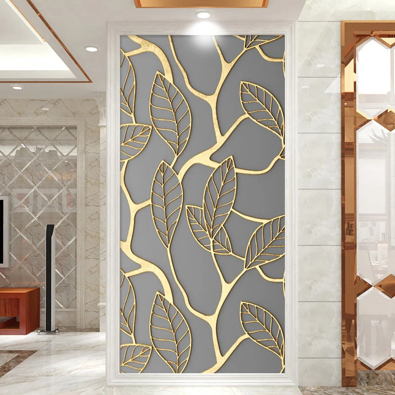 HULIANFU 2026  Simulation Of Gilt Leaves DIY Door Stickers Home Decoration Wall Sticker Kitchen Art Mural Peel & Stick Waterpoof PVC Wallpaper - Deanwangkt