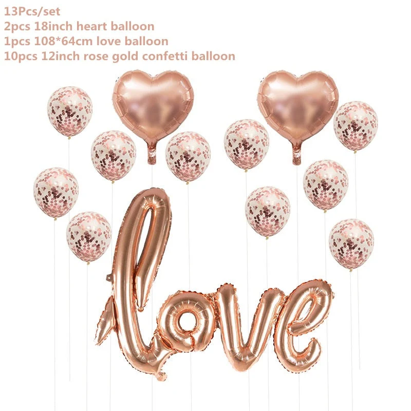 HULIANFU Rose Gold Wedding Birthday Party Balloons Happy Birthday Letter Foil Balloon Baby Shower Anniversary Event Party Decor Supplies - Deanwangkt