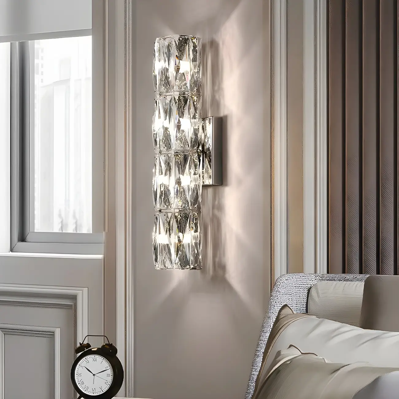 Modern 4-Light Chrome Crystal Cylinder Wall Sconce Light Fixture