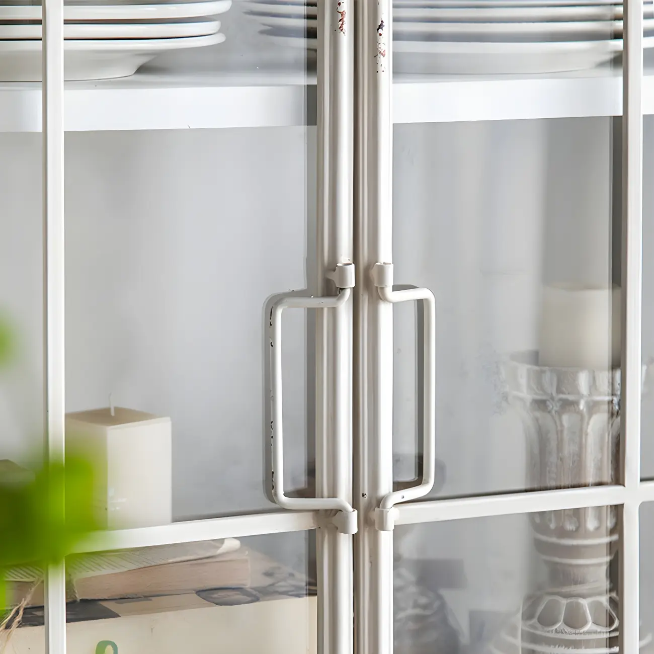 French Country Rectangular Metal Display Bookcase with Shelves