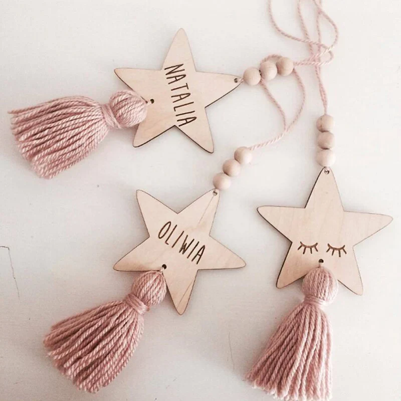 HULIANFU Nordic Style Wall Hanging Ornament For Photography Props Cute Star Shape Wooden Beads Tassel Pendant Baby Room Decoration - Deanwangkt
