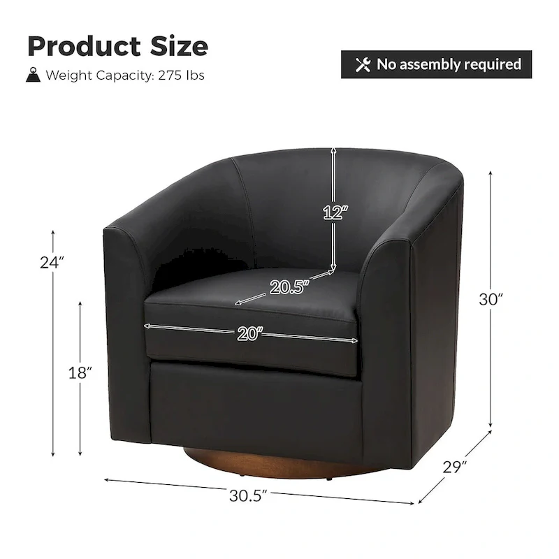 Haley Modern Swivel Barrel Faux Leather Chair with Solid Wood Base by