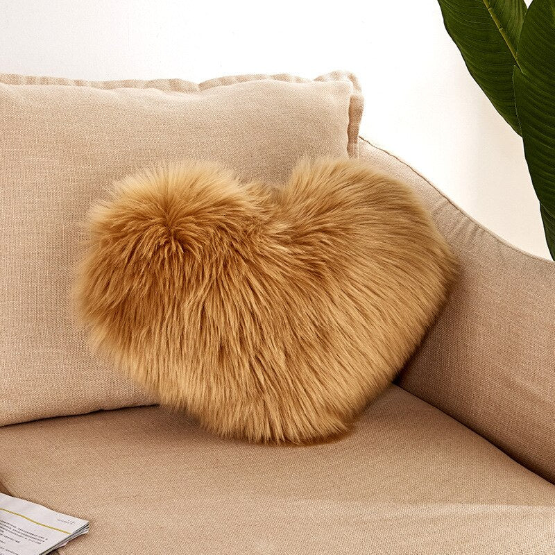 HULIANFU Sofa Pillow Cover+Inner Shaggy Pillow Love Heart Cushion Cover Faux Fur Sheepskin Pillow Case Living Room Decorative Pillowcases - Deanwangkt
