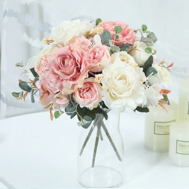 HULIANFU 2026  Beautiful Hydrangea Roses Artificial Flowers for Home Wedding Decorations High Quality Autumn Bouquet Mousse Peony Fake Flower - Deanwangkt