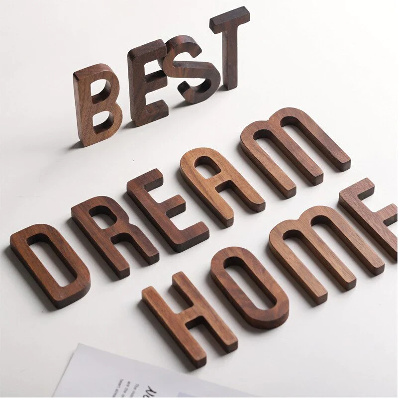 HULIANFU NEW Nordic Style Black Walnut Letter Decorative Letters Combination Wall Decoration DIY Letter Home Decoration Wooden Alphabet - Deanwangkt