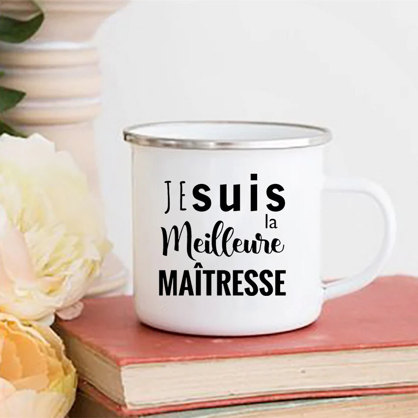 HULIANFU Merci Maîtresse/Atsem Print Coffee Mug Creative Enamel Cups Drinks Water Milk Cup Mug School Home Handle Drinkware Teacher Gifts - Deanwangkt