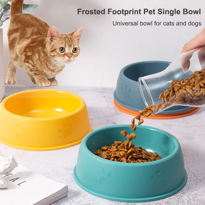 HULIANFU Pet Single Bowl PP Frosted Footprint Puppy Drinker Feeder Cat&Dog Food Bowls Lightweight Non-slip Feeding Dish Pets Accessories - Deanwangkt