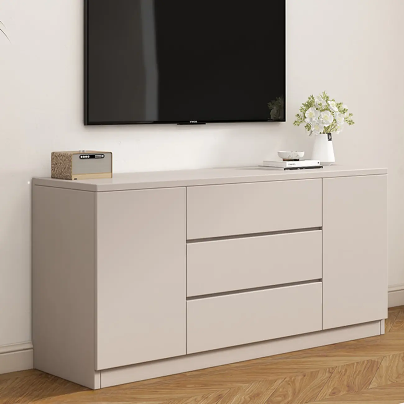 Modern Wooden TV Stand with Shelves and Cabinets