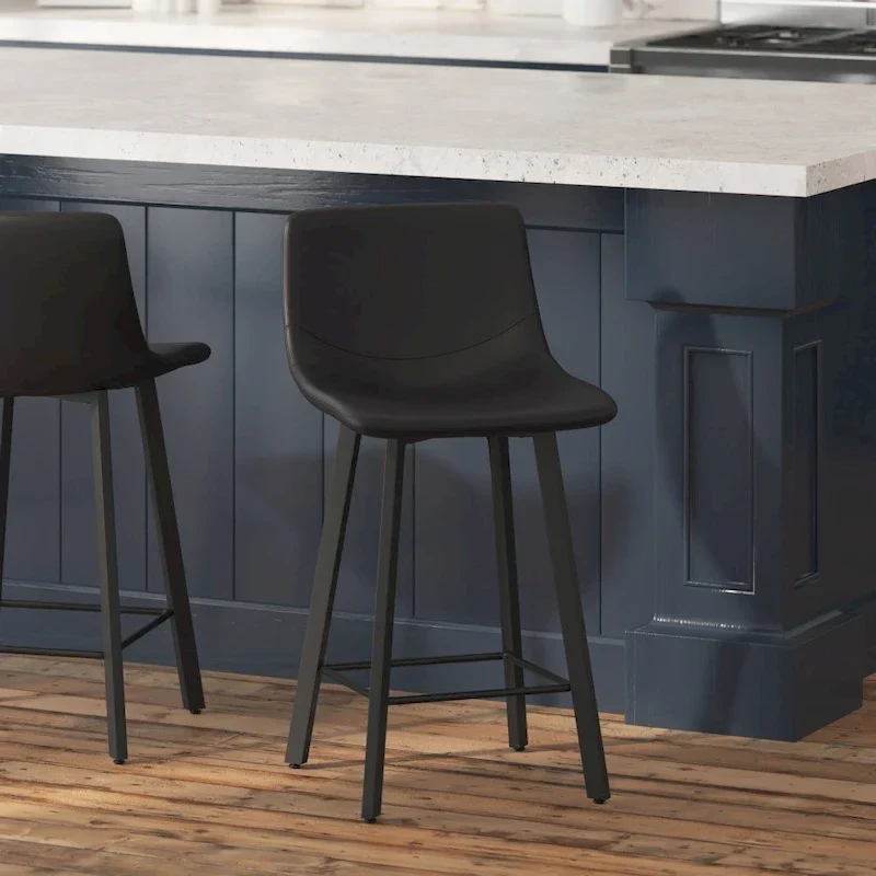 Set of 2 Armless Upholstered Metal Counter Stools