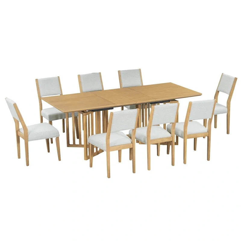 Farmhouse 9-Piece Extendable Dining Table Set with Removable Leaves