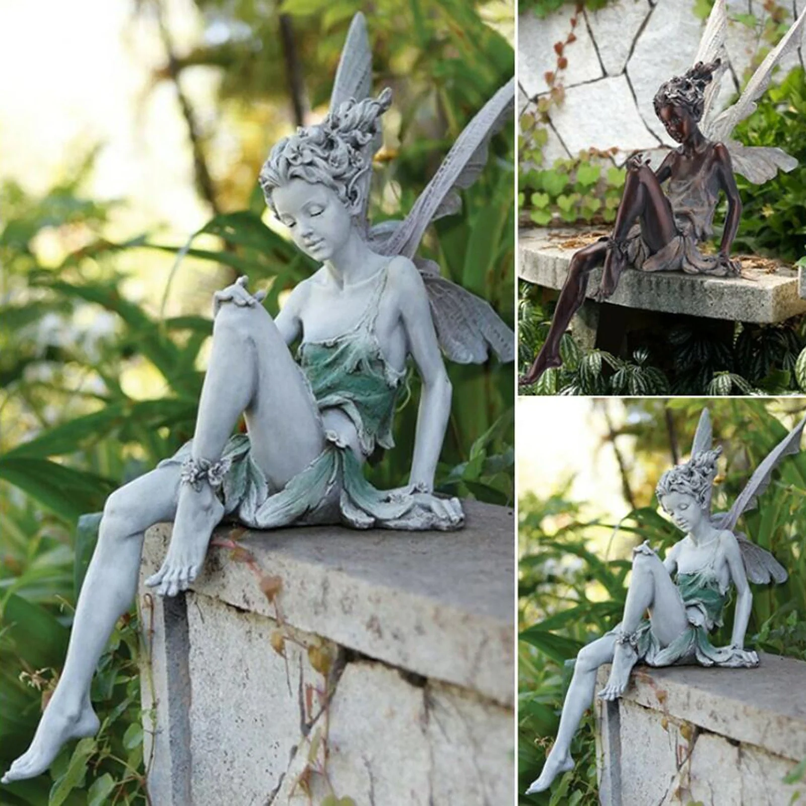 HULIANFU Tudor And Turek Resin Sitting Fairy Statue Garden Ornament Porch Sculpture Yard Craft Landscaping for Home Garden Decoration - Deanwangkt