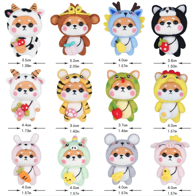 HULIANFU LMDZ Fashion Lovely Wool Felting Fabric Materials Handcraft Needle Felting Kit Doll Twelve zodiac for Needle Material Bag Pack - Deanwangkt