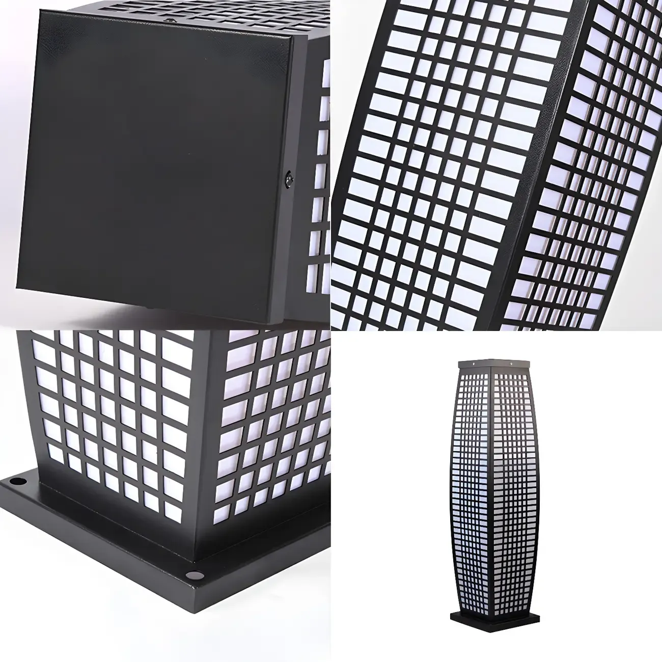 Black Metal Grid Vertical Post Cap Light