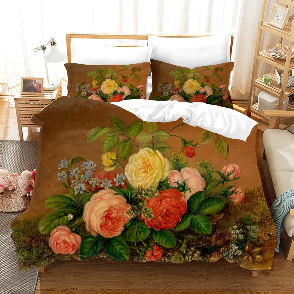 HULIANFU Oil Painting Flowers Digital Printing Bedding Sets Children Adult Bedclothes Quilt Art Duvet Cover Set Single King Queen Size - Deanwangkt