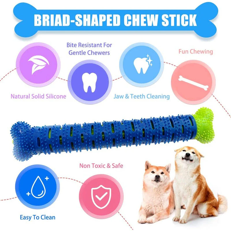 HULIANFU Puppy Brush Dog Toothbrush Chew Toy Stick Cleaning Massager Pet Teeth Cleaning Toys Multifunctional Silicone Doggy Dental Care - Deanwangkt